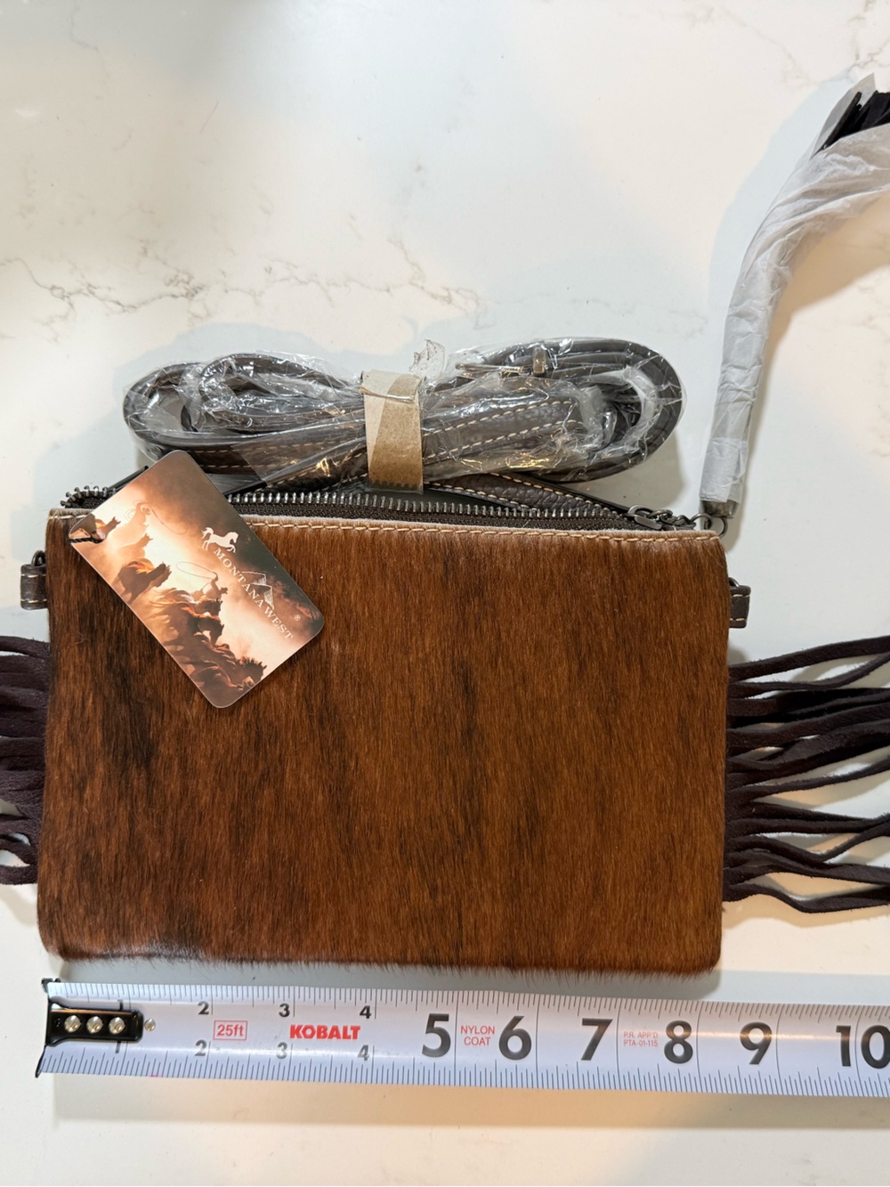 Montana West Brown Faux Fur Fringe Crossbody with Silver Hardware